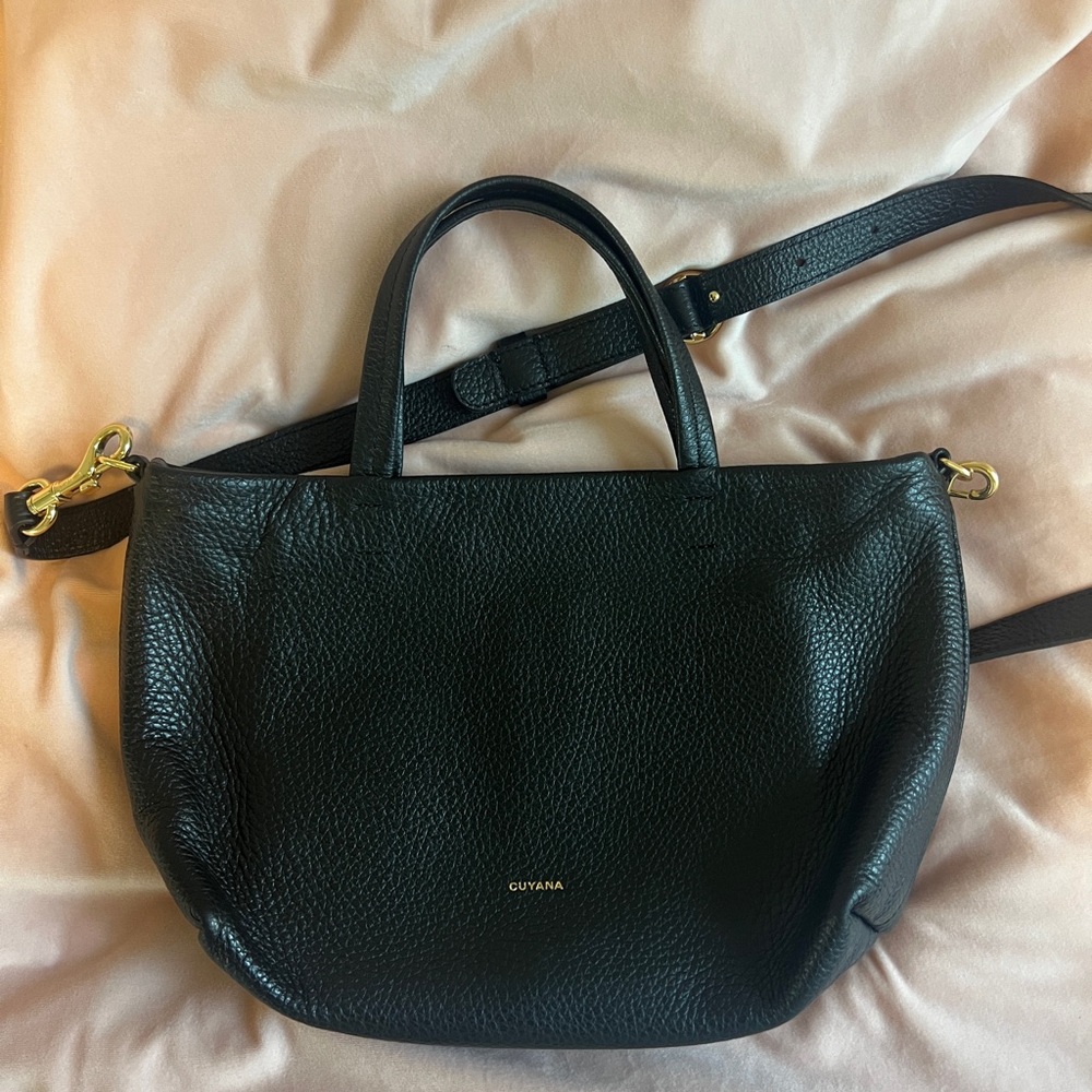 Cuyana Black Leather Crossbody Bag (mini easy zipper tote)